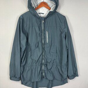 Gap Body Jacket Women's Large Green Full Zip Hood Windbreaker Cinch Waist Pocket